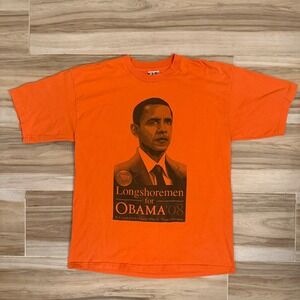 Vintage Bayside Longshoremen for Obama 08 Orange T-Shirt XL ILA Local 1526 USA